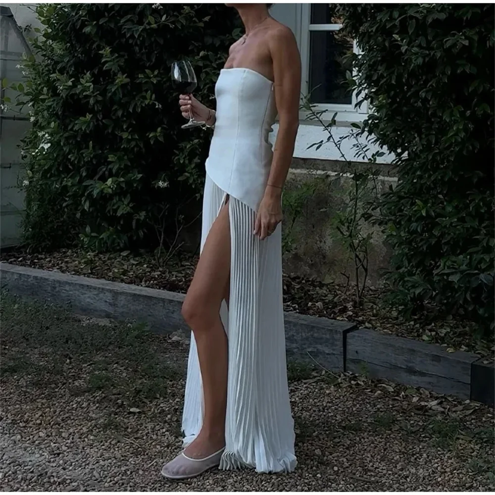 Elegante vestido de noite sem alças plissado para senhoras, vestidos de festa irregulares, novo, verão, 2022