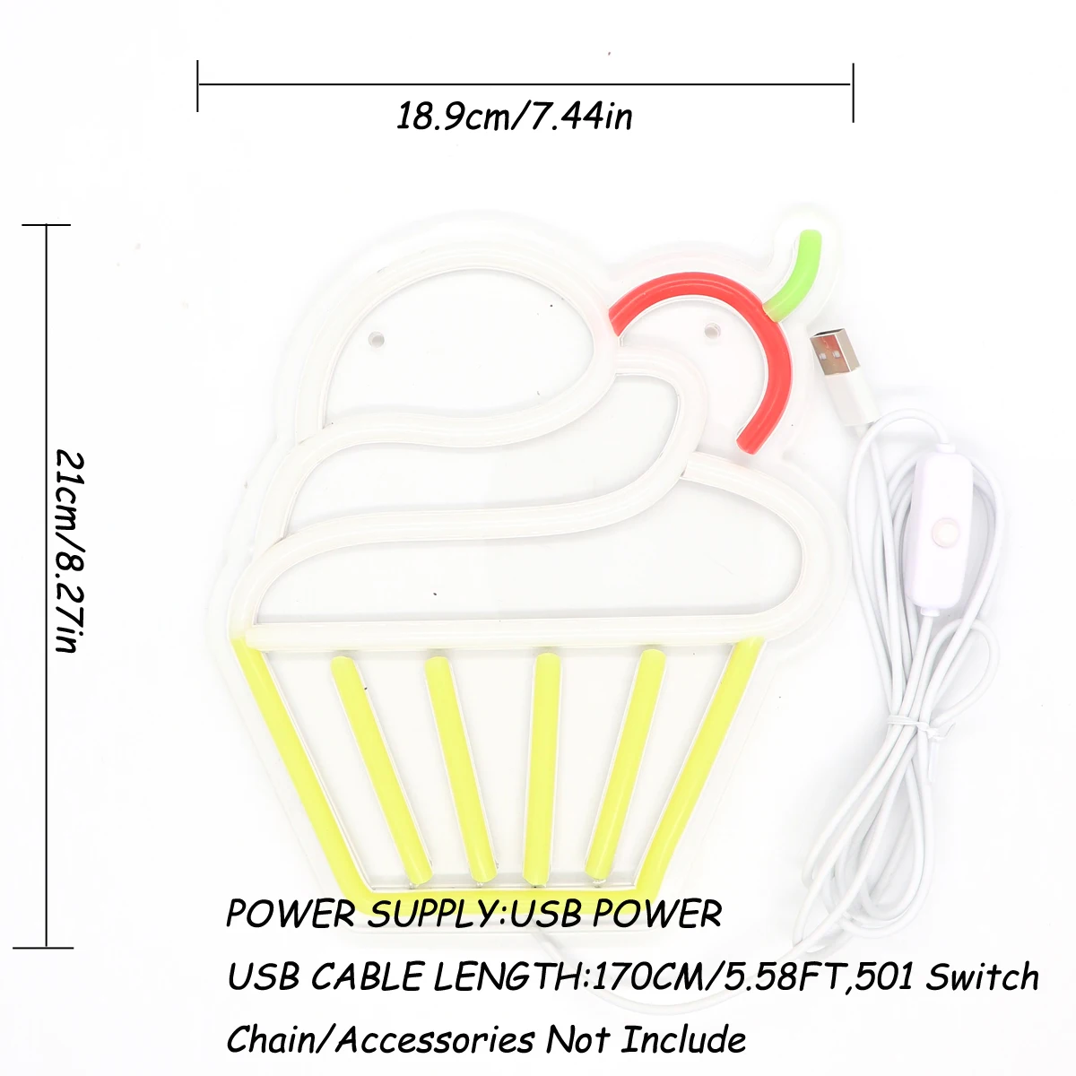1 шт. мороженое с чашкой вишни, торт, фаллоимитатор, настенная неоновая вывеска для паба, клуба, бара, магазина, украшение для дня рождения, 7,44 дюйма * 8,27 дюйма