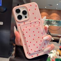 Card Slot Pocket Phone Case For iPhone 11 12 13 14 15 16 Pro Max Plus X XS XR Love Heart Pattern Shockproof Soft Silicone Cover