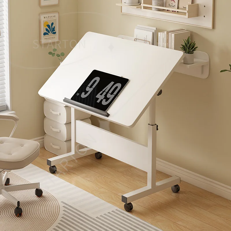 Bedroom Multifunctional Portable Folding Laptop Bedside Table Adjustable Height Rolling Wheels Computer Desk Study Drawing