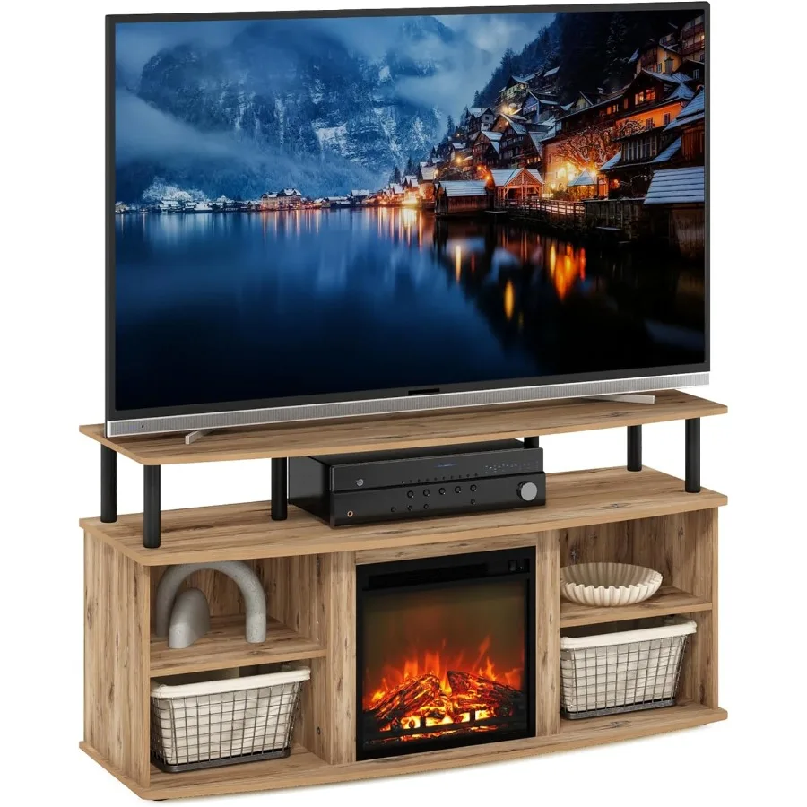 Furinno Jensen Mueble para TV Centro de entretenimiento con diseño de chimenea y estantería abierta para televisores de hasta 55 pulgadas Ideal para Li
