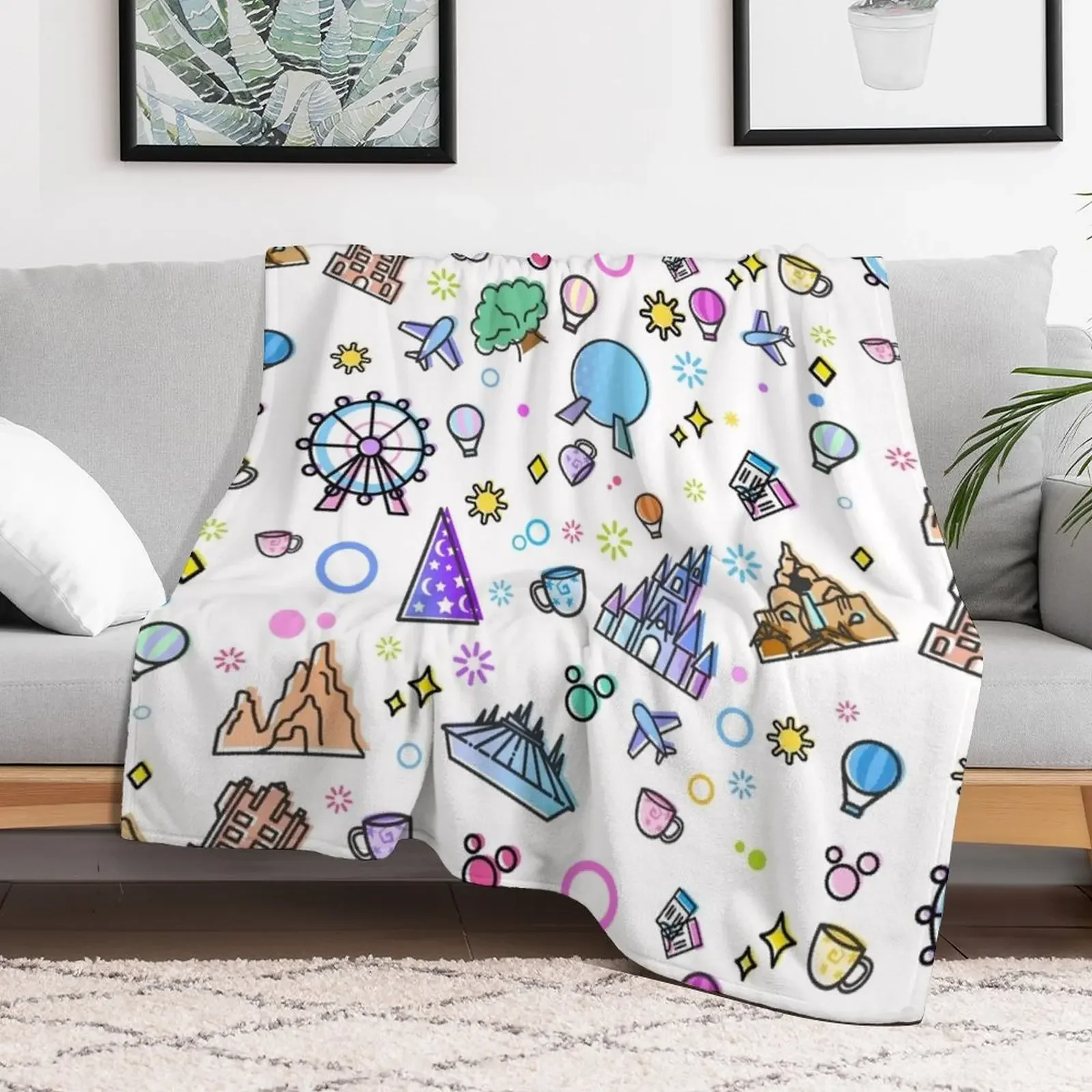 Meet me at my Happy Place Pattern. Happiest Place on Earth. Florida Orlando Icons. Ferris Wheel Theme Park. Throw Blanket