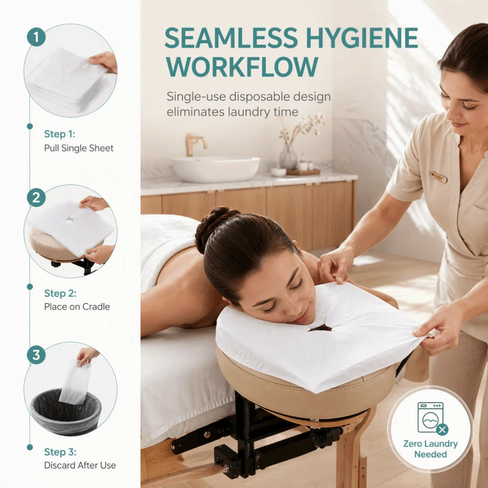 200PCS Non-woven Fabric Spa Face Hole Covers Non-Sticking Soft Face Pillow Covers White Massage Table Headrest Covers
