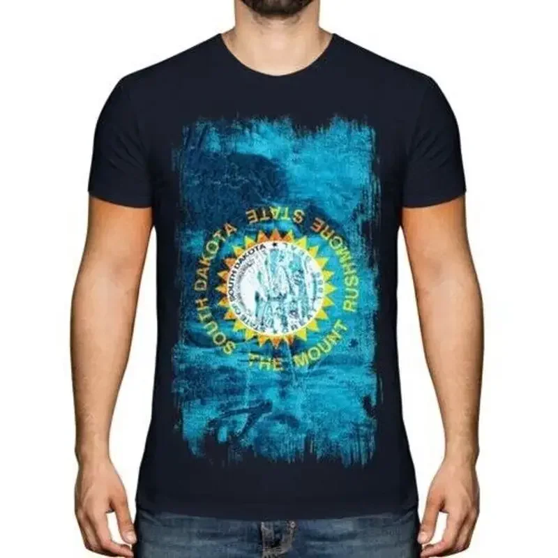 South Dakota State Flag Grunge Men's T-Shirt Top Gift of