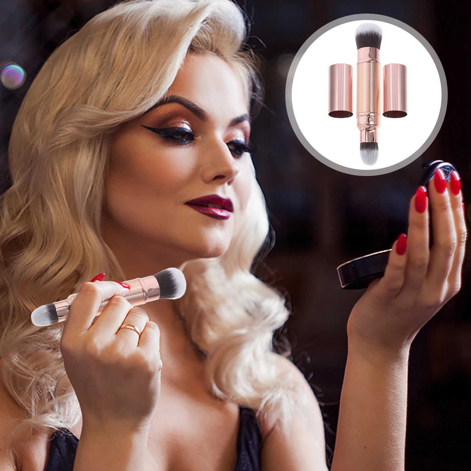 

Double Ended Makeup Brush Powder Concealer Retractable Travel Blush Foundation Cosmetics Women Beauty Tool Non Shedding Bristles