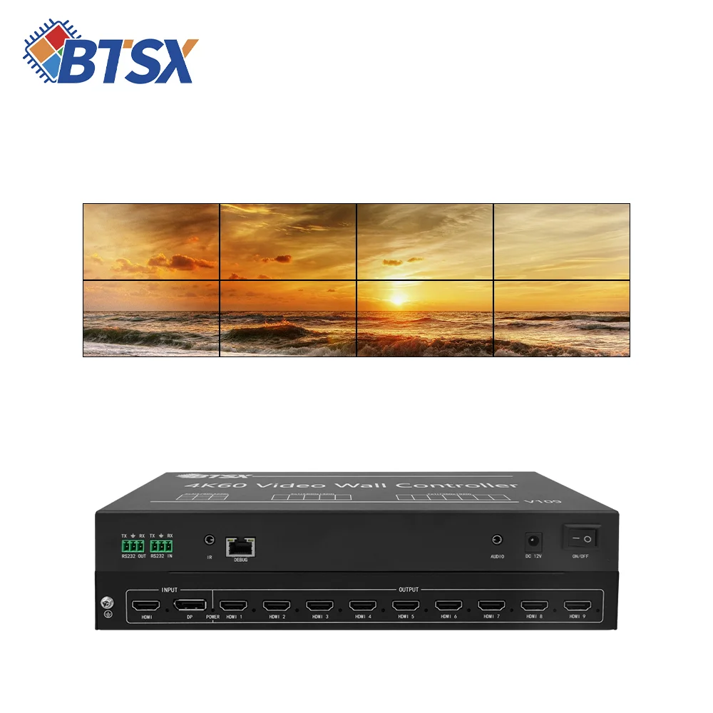 X 4K60 Video Wall Controller 1HDMI Input 9 HDMI Output 1X5 2X3 Video Wall Controller for Video Conference and Command Center