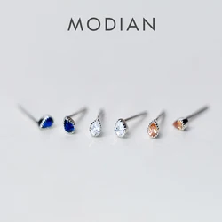 Modian Silver Tiny Cute Earring 100% Real 925 Sterling Silver Rainbow Color Water Drop Stud Earrings For Womne Jewelry Gifts