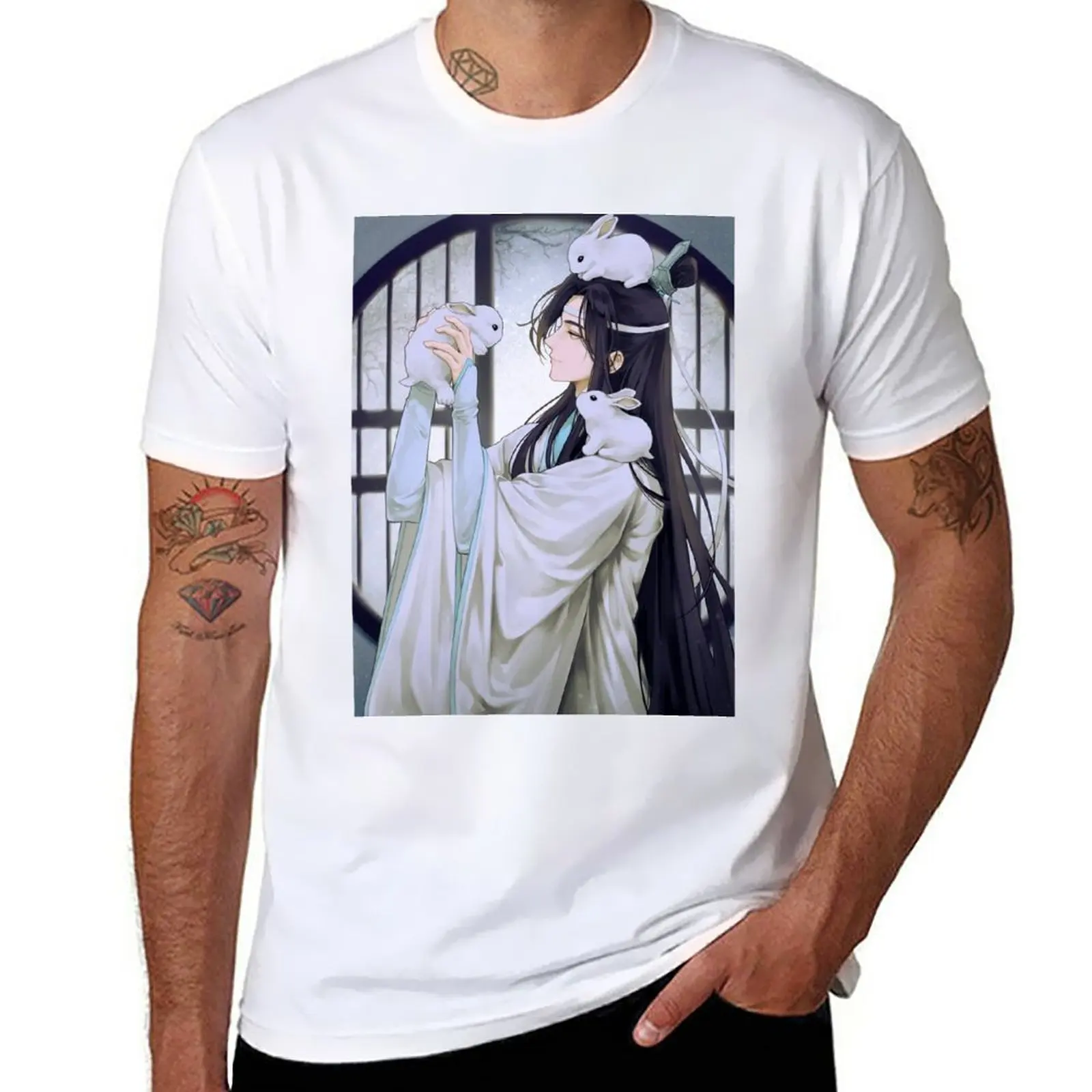 New Lan Wangji art manga rabbits MDZS T-Shirt summer clothes customized t shirts boys white t shirts Men's long sleeve t shirts