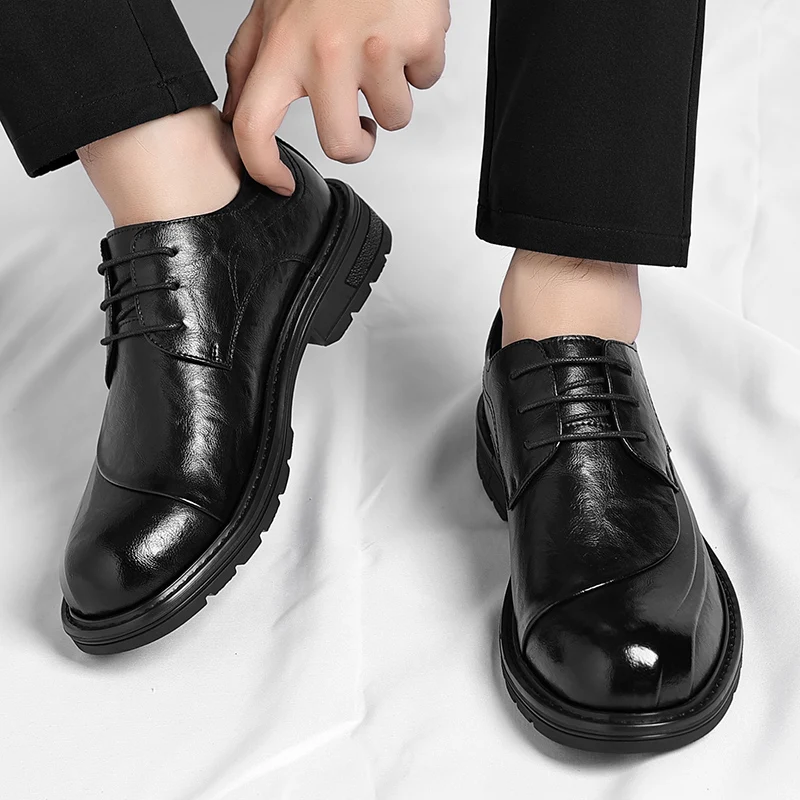 

New business leisure formal thick soled men shoes height increasing anti slip elegant fashionable lightweight oversizedshoes