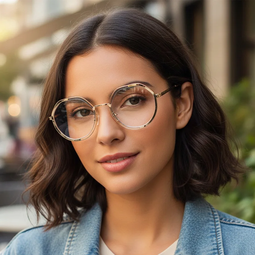 نظارات معدنية مضلعة عصرية للنساء 2025 إطار نظارات قراءة كلاسيكية جديدة مضادة للضوء الأزرق #1