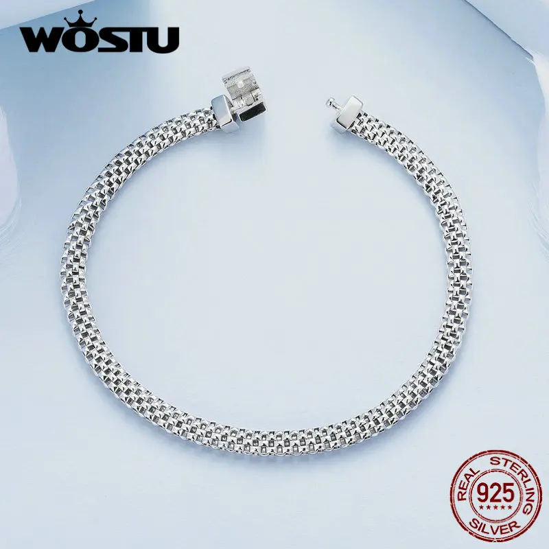 Wostu-女性用スターリングシルバーニットメッシュブレスレット,ブレスレット,925スターリングシルバー,シンプルなニット,ファッショナブルなチェーン,高級ジュエリー,ウェディングギフト,b124