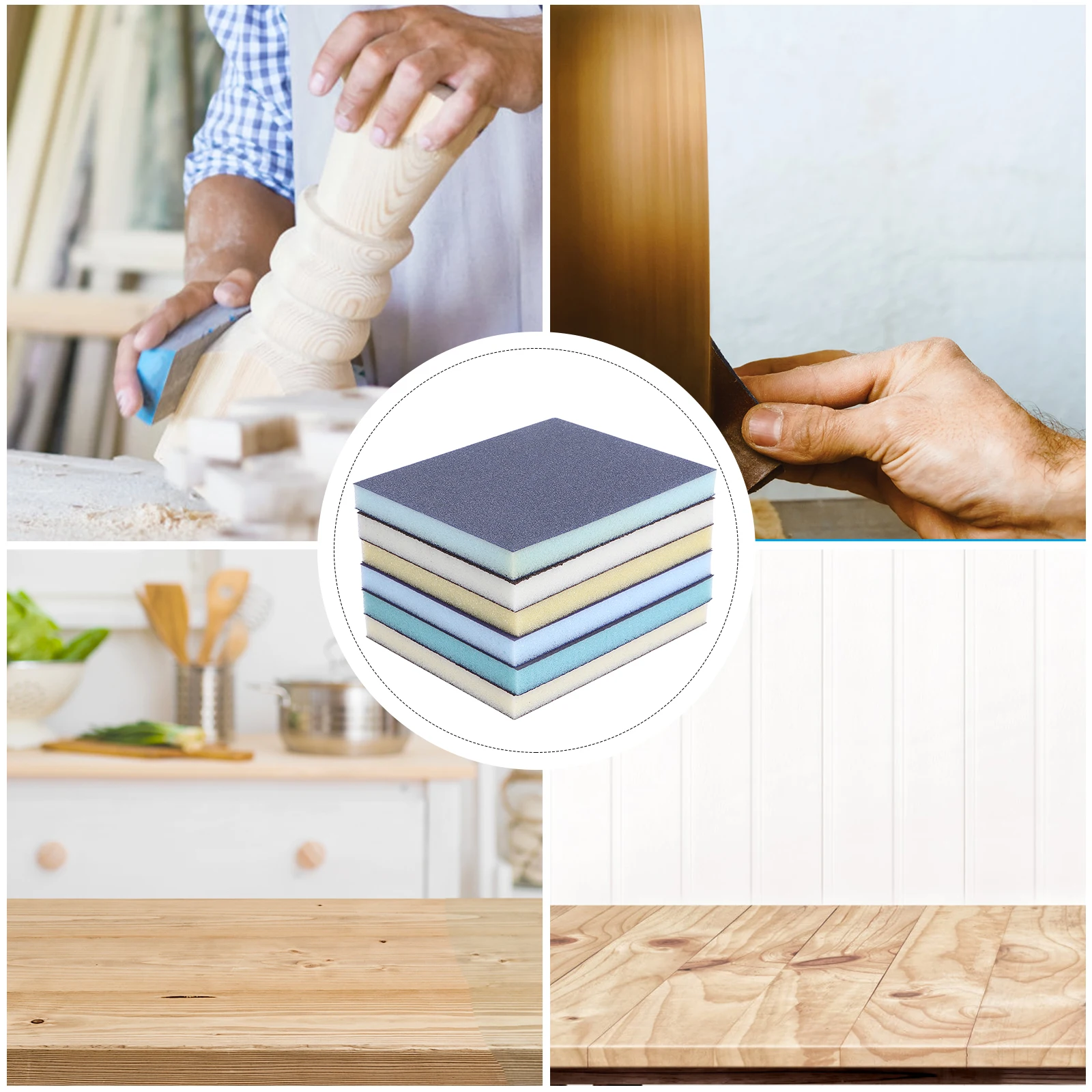 

6Pcs Grinding Sponge Durable Polishing Blocks Wood Furniture Floor Kitchen Grinding Gadget Practical Use Polishing Sponge