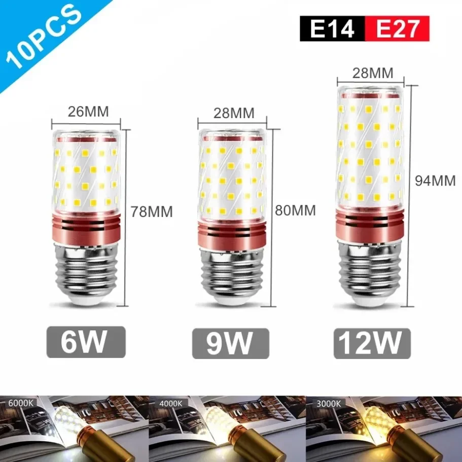 E14/ E27 Corn Lights Bulb AC85-240V LED Bulbs 110V 220V Dimmable Three Color Switch Function for Home Lighting Accessory Fixture