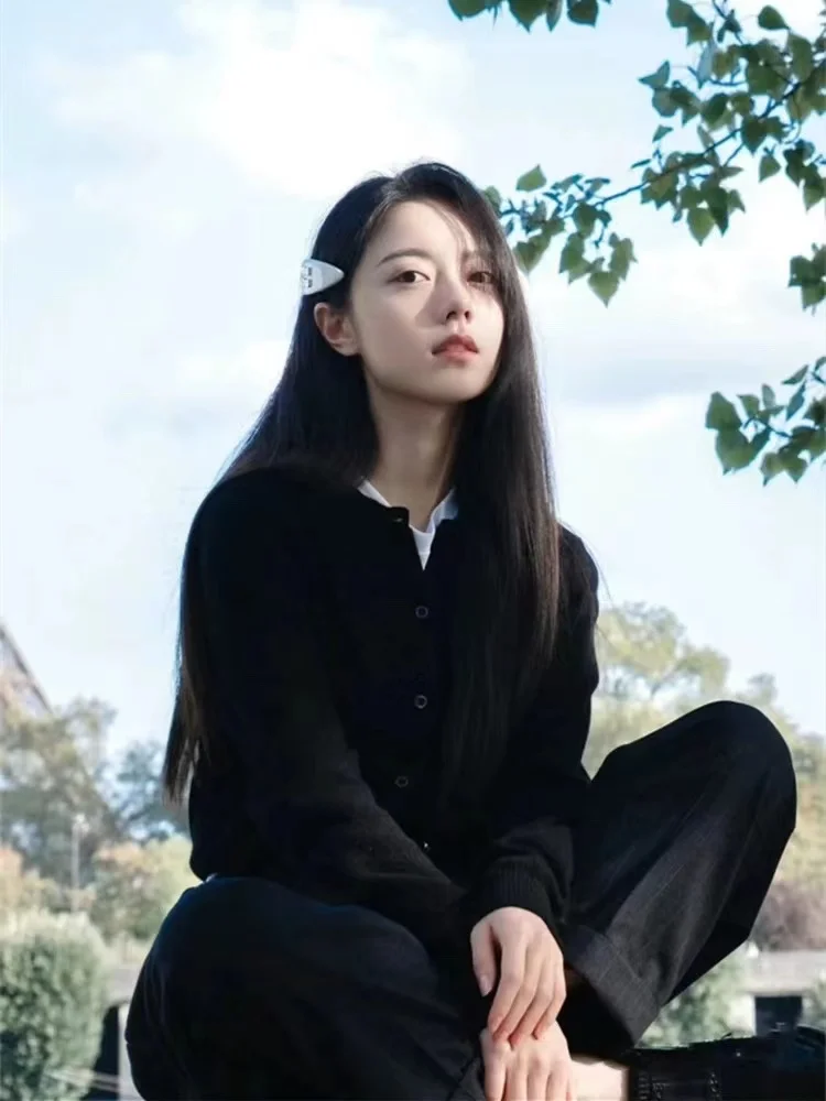 سترة نسائية مفتوحة محبوكة من الصوف 00% سترة فضفاضة ملابس خارجية مستديرة Ne طبقات علوية للخريف والشتاء صوف ناعم مريح