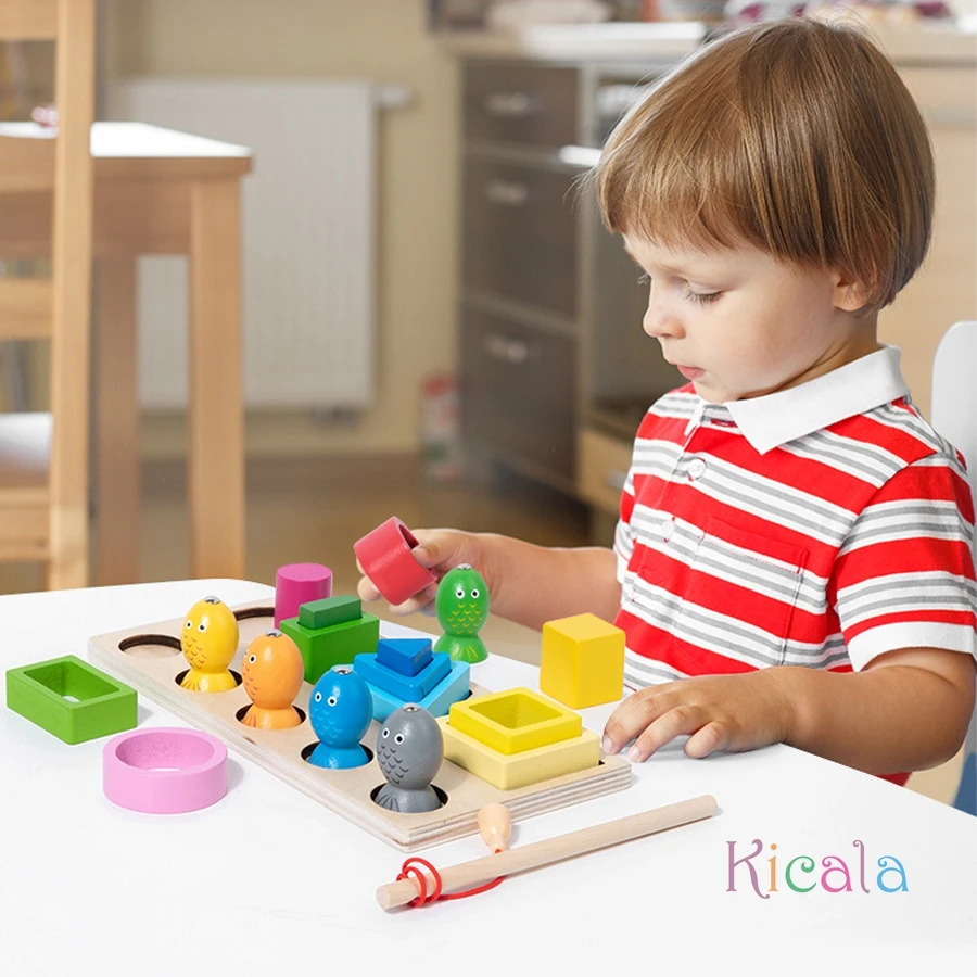 ألعاب تعليمية خشبية للأطفال فرز التراص مرحلة ما قبل المدرسة شكل اللون تصنيف الإدراك لعبة الصيد ألعاب عيد الميلاد #2