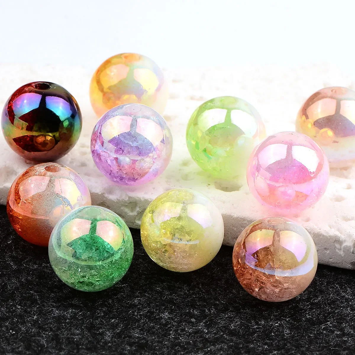 1.6cm 15pcs Random Color Mix Round Shape Gradient Crack Acrylic Beads For DIY Keychain Bracelet Key Chain Beaded Pen Accessories