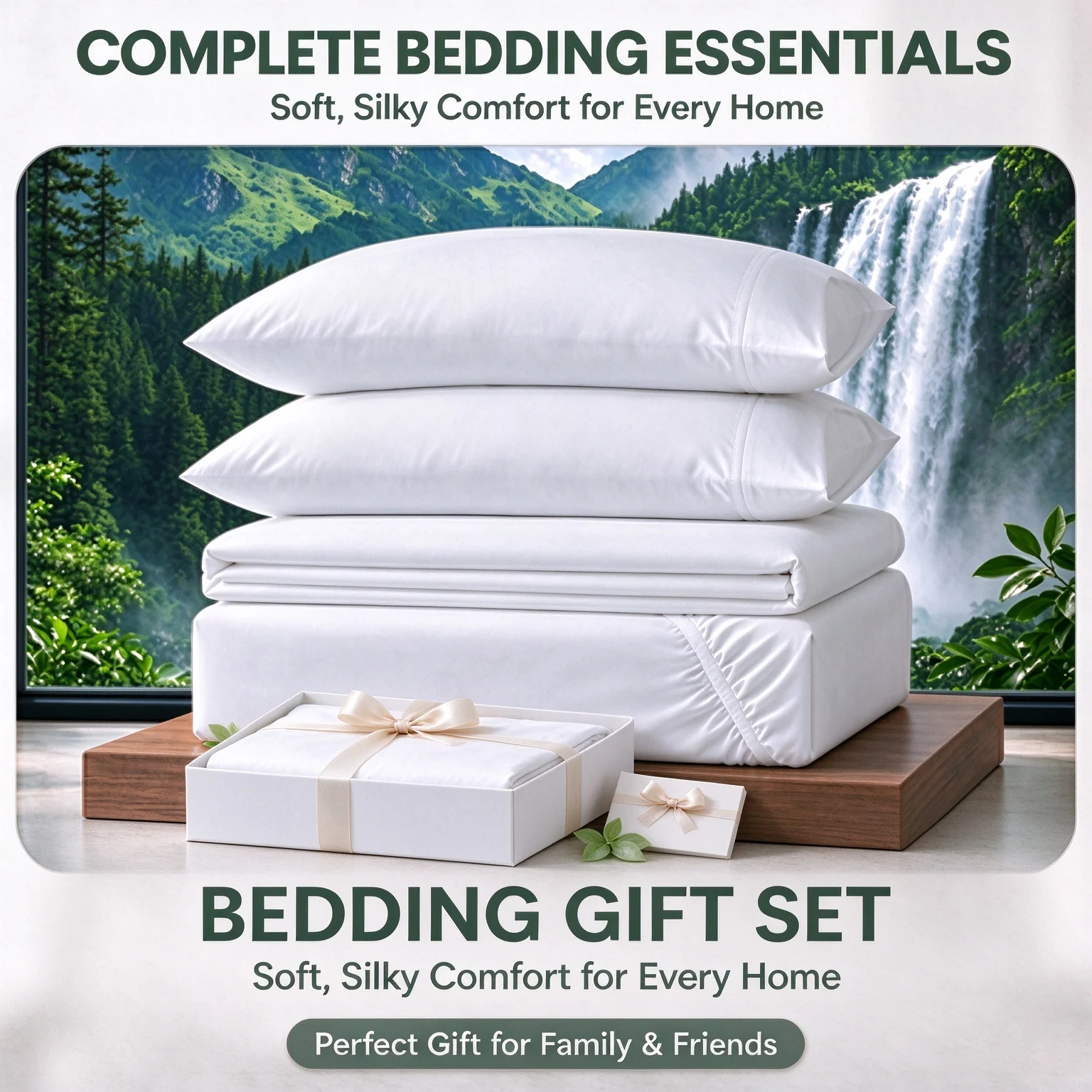4-Piece Premium Textile Kit, Fine Woven Surface, Refreshing Cool Sensation, Boutique Style Rest Room Decor, Complete 4 Components, Twin Full Queen King Sizes