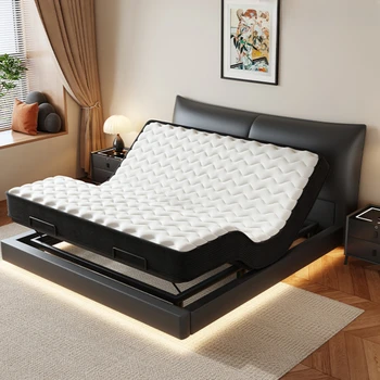 Intelligent Electric Bed Lifting Multi-function Voice Remote Control Bed Anti-snoring Cowhide Lit Queen Bedroom Furniture Set