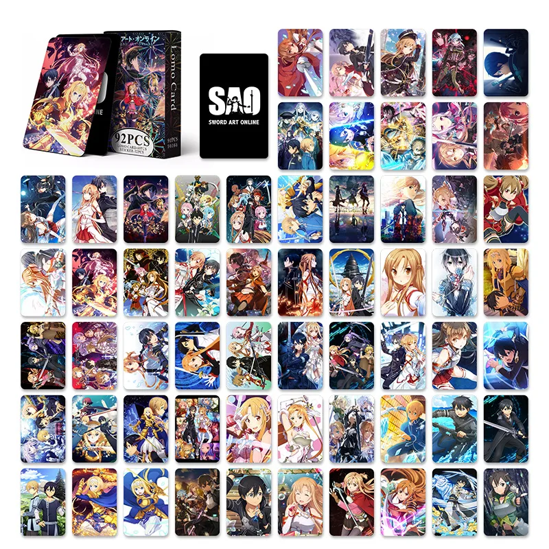 92 sztuk Anime Cartoon Sword Art Online LOMO naklejki na karty Kirigaya Kazuto Kirito śliczne Cosplay peryferyjne kolekcja prezent dla dzieci