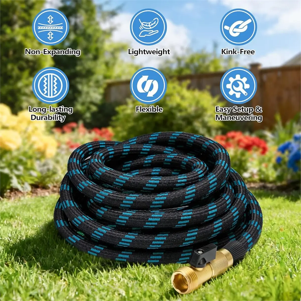 100 FT Non-Expandable Garden Hose, Upgraded Flexible Water Hose, Ultra Light Weight Non-Expanding Hoses, Leak Proof