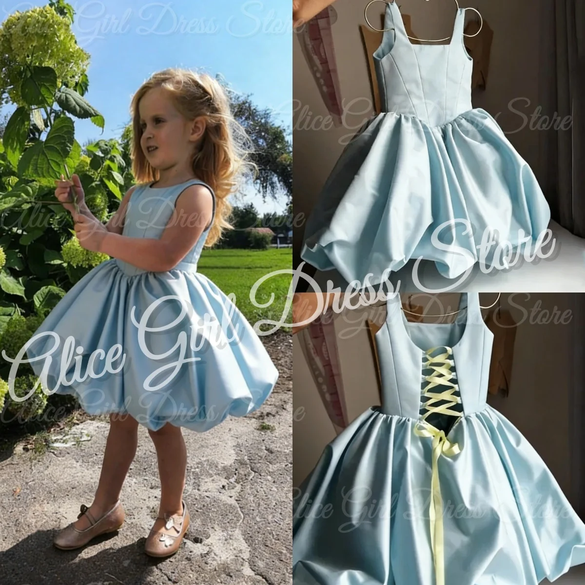 

Синие платья с цветочным узором без рукавов по индивидуальному заказу для девочек на свадьбу, милые платья длиной до колена для девочек, детские платья для первого причастия на день рождения