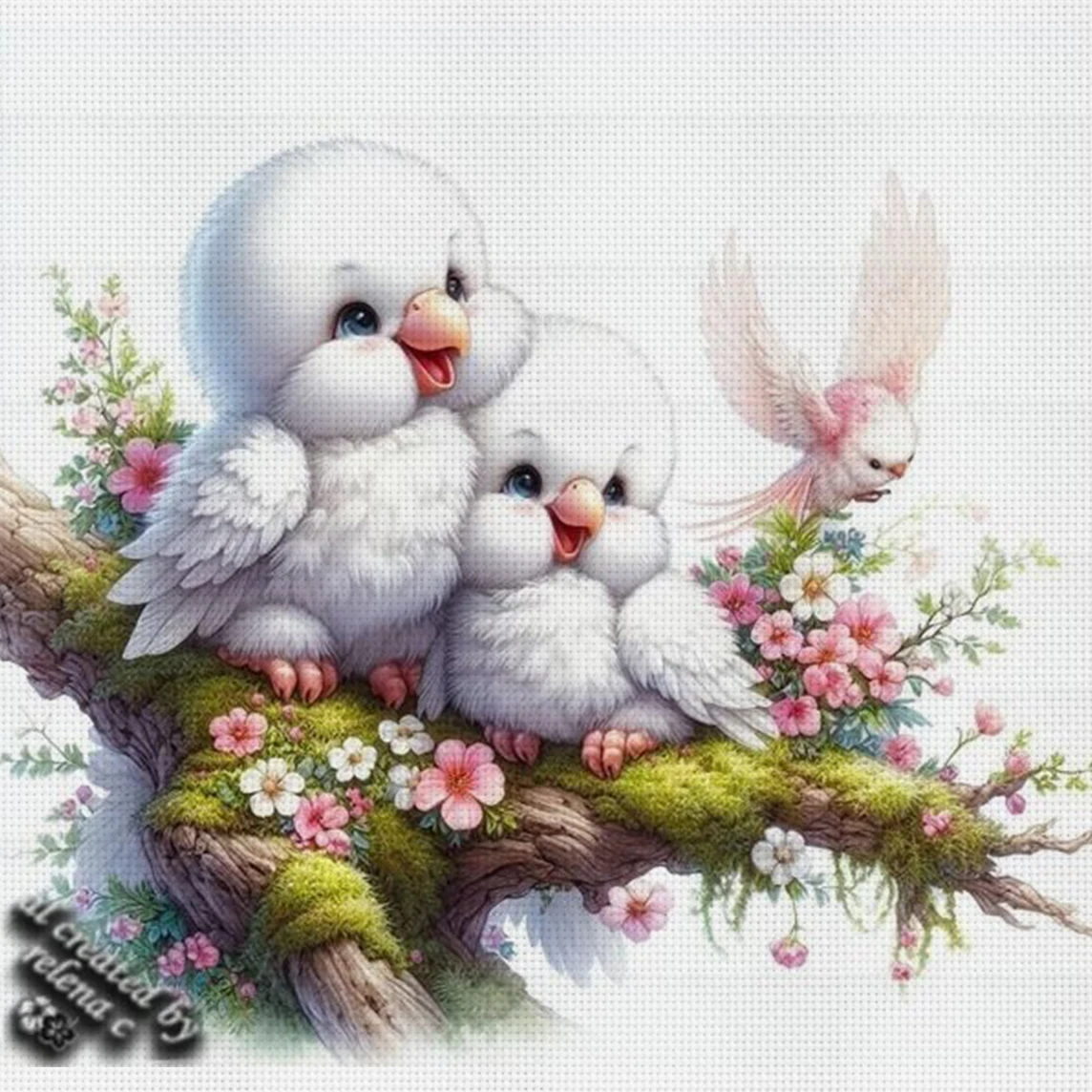 Spring Bird Family Kreuzstich-Set zum Selbermachen, 11CT, Stickerei, Heimwanddekoration, Geschenk, handgefertigtes Material, rahmenlos, halbfertig, 36 x 36 cm