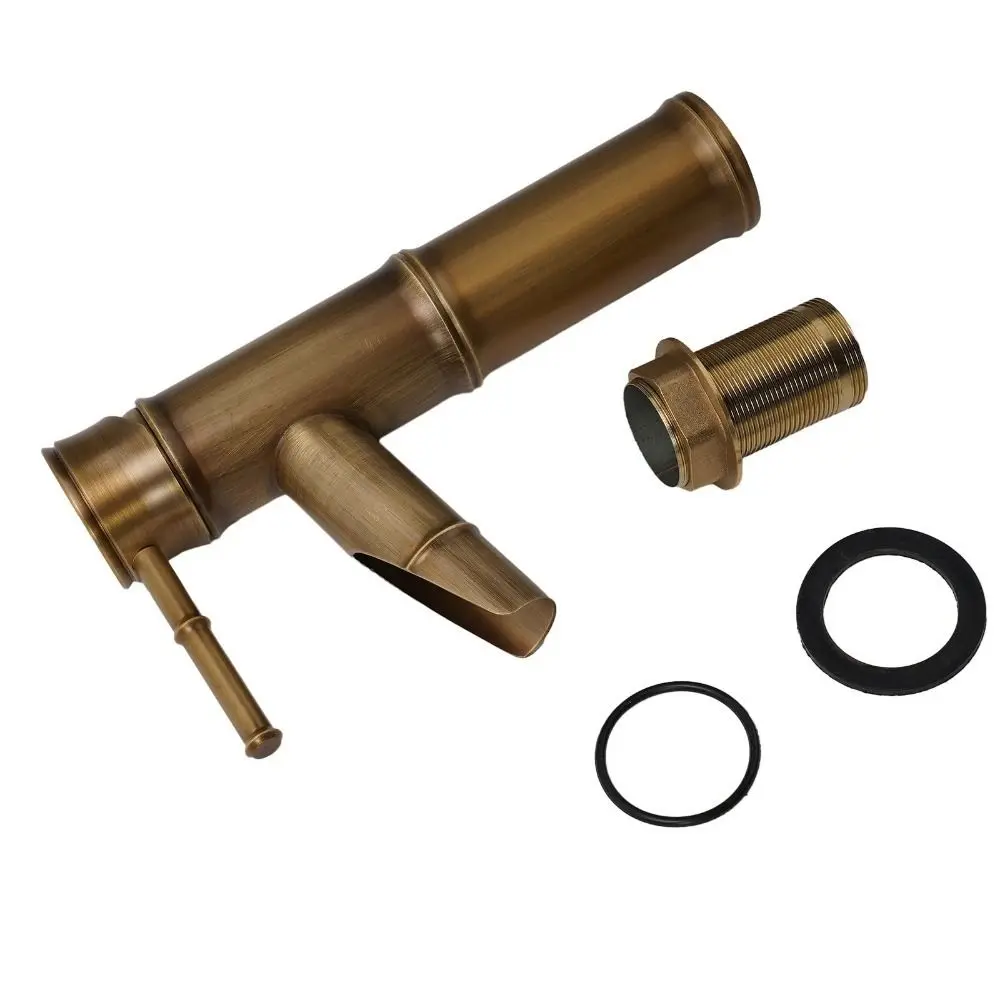 真鍮製竹型蛇口-デッキマウント式-温水冷水対応洗面台蛇口-シングルハンドル-防錆仕様-洗面台蛇口-屋外ガーデン用