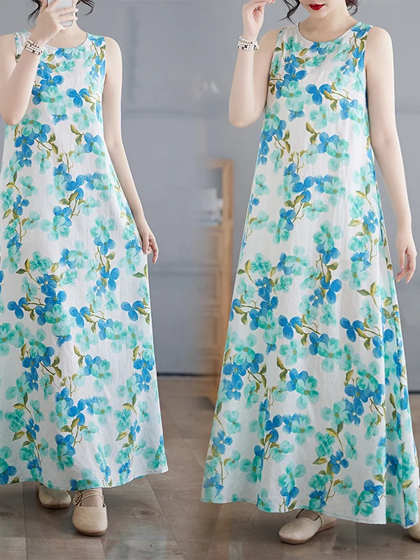 

Легкий жилет с цветочным принтом Dr round Ne Design, простая длинная юбка с синими цветами и свободной талией, хлопок и льняной принт, лето