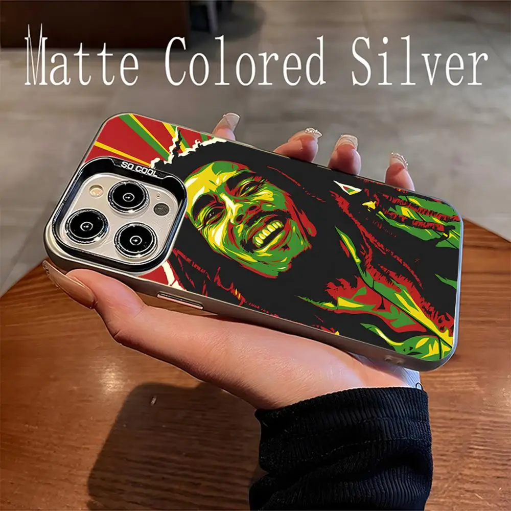 Bob Marley Rasta Lion Phone Case Matte Colored Silver Phone Case For Iphone 16 15 14 Pro 13 12 Plus 11 7 8 X Xr Luxury Cover