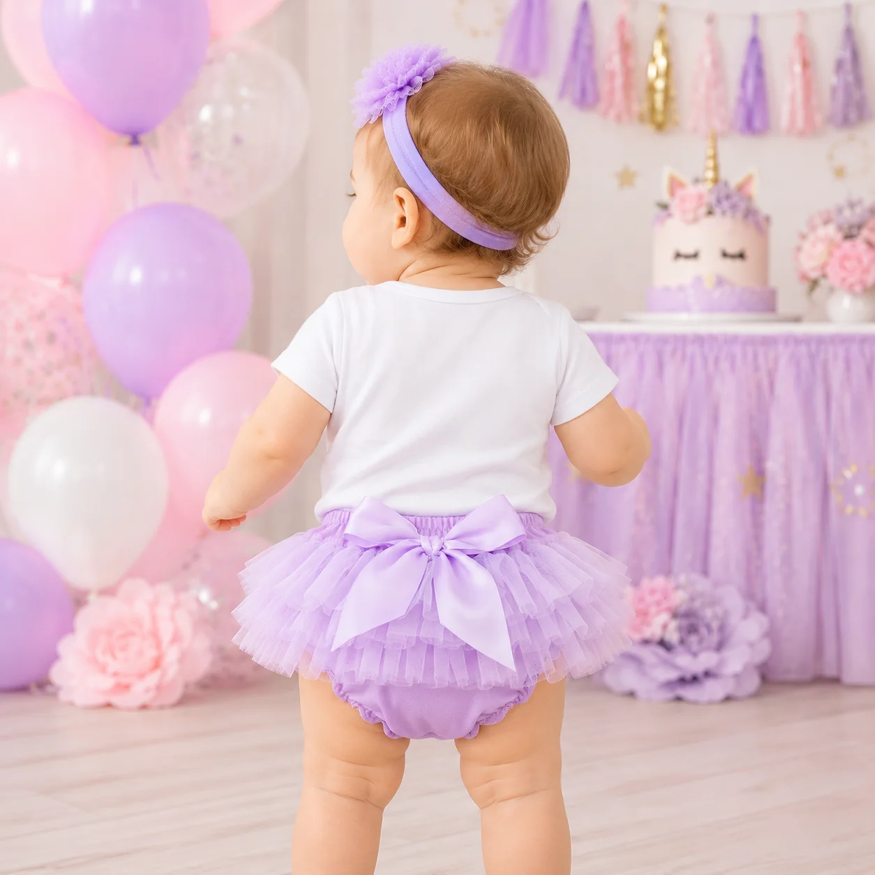 Infant Baby Girls Unicorn Tutu Outfit Set 3pcs Short Sleeve Romper + Tulle Skirt + Headband 1st Birthday Party Dress