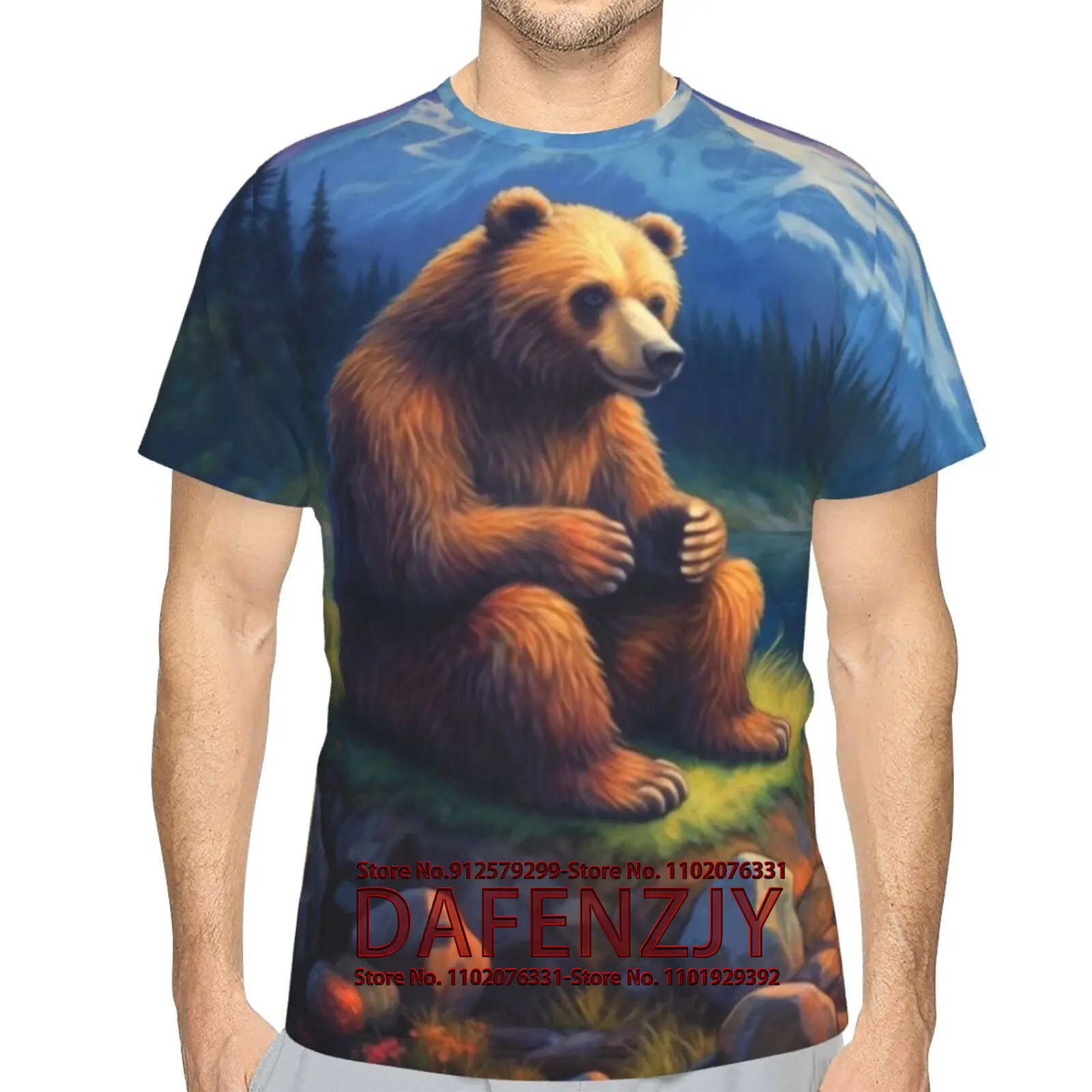 

Модная одежда с короткими рукавами и графическим принтом медведя, лето 2025 года, футболка с круглым вырезом и 3D принтом животных, мужские дышащие футболки большого размера