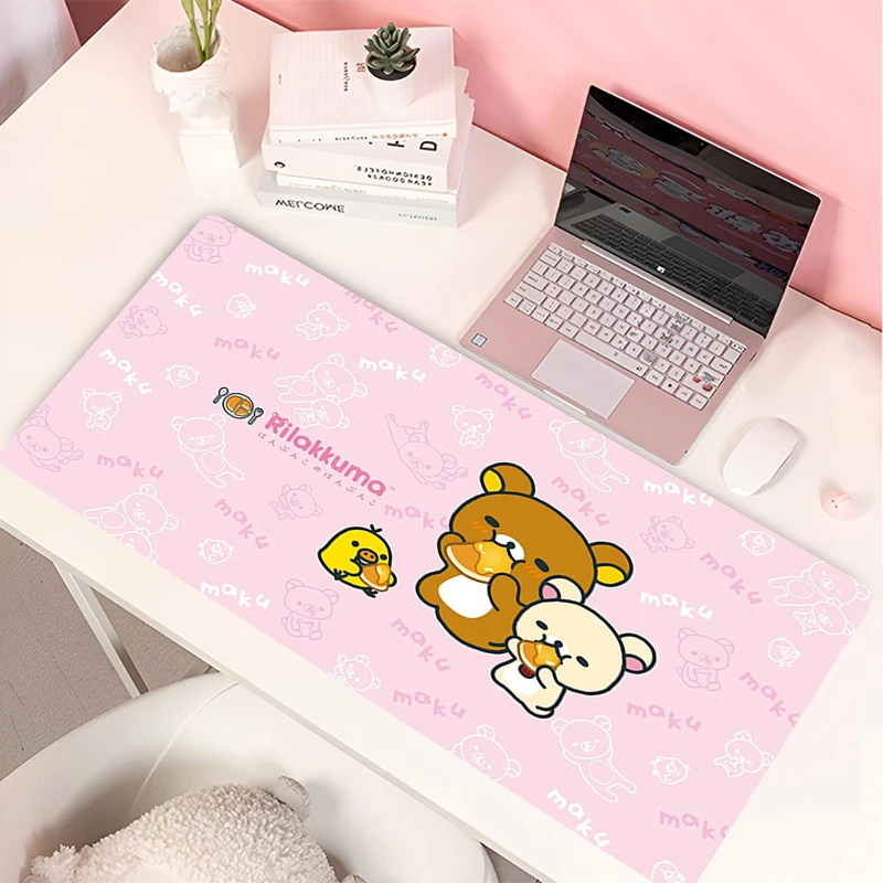 Pink Rilakkuma Mous Pad Kawaii XXL Mousepad Purple 80x30 Office Accessories Deskpad Cute Table Carpet Custom Desk Protection Mat view 4