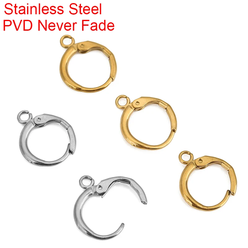 10 sztuk PVD nigdy nie znikają kolczyki ze stali nierdzewnej haczyki z pętelką 12mm hipoalergiczne zatrzaski do kolczyków dokonywanie biżuterii Accesorios