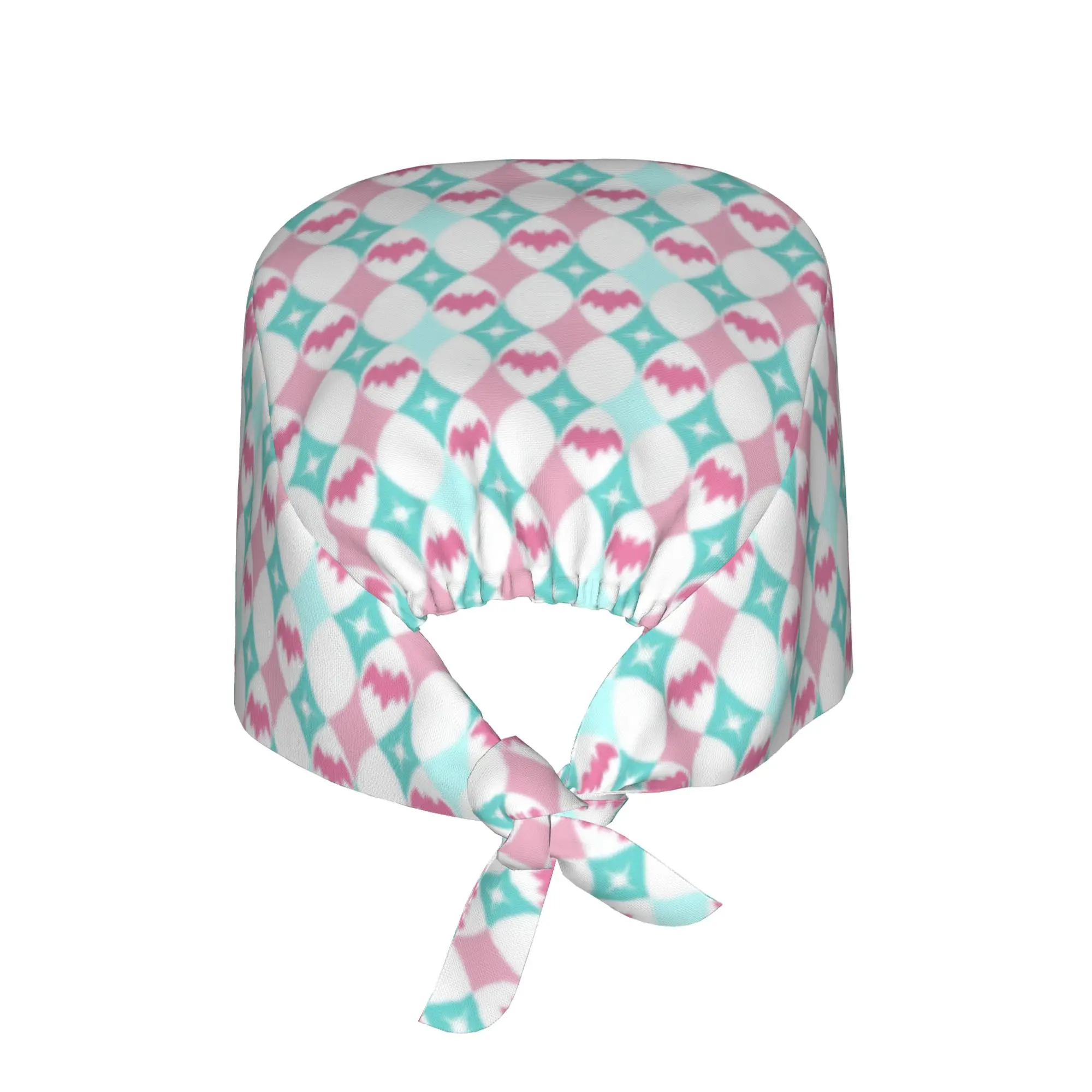 Harlequin Bats Pink Turquoise Small Breathable Scrub Hat Surgical Scrub Caps Nursing Hair Hats  Cute Animal Work Scrubs Hat for