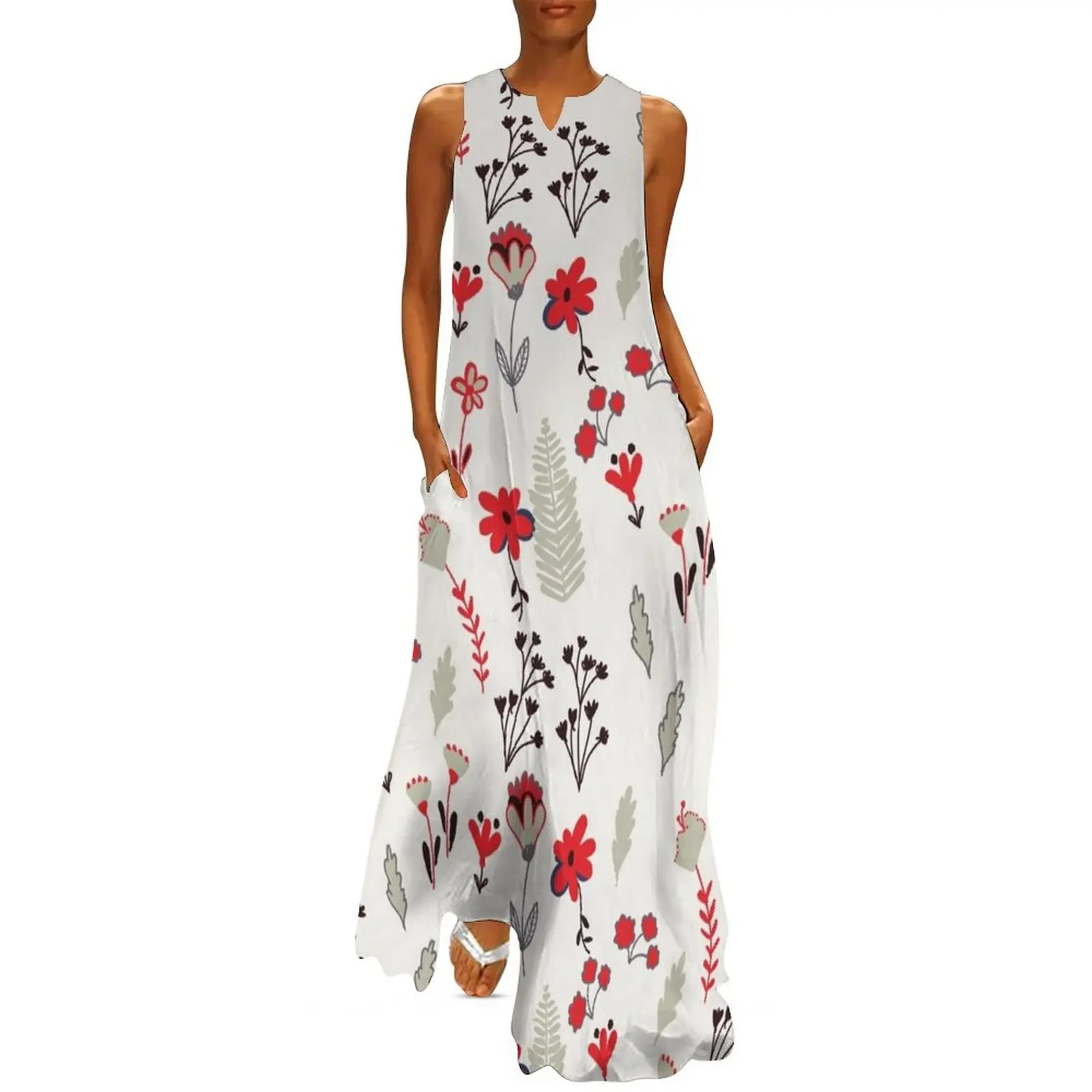 

Red Vintage Floral Pattern Long Dress dress summer Party dresses party dress women elegant luxury