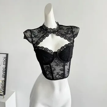 Mulheres sexy decote em v oco para fora peito lingerie cor sólida confortável bordado para feminino topo colheita mulher roupa interior sutiã sem costura