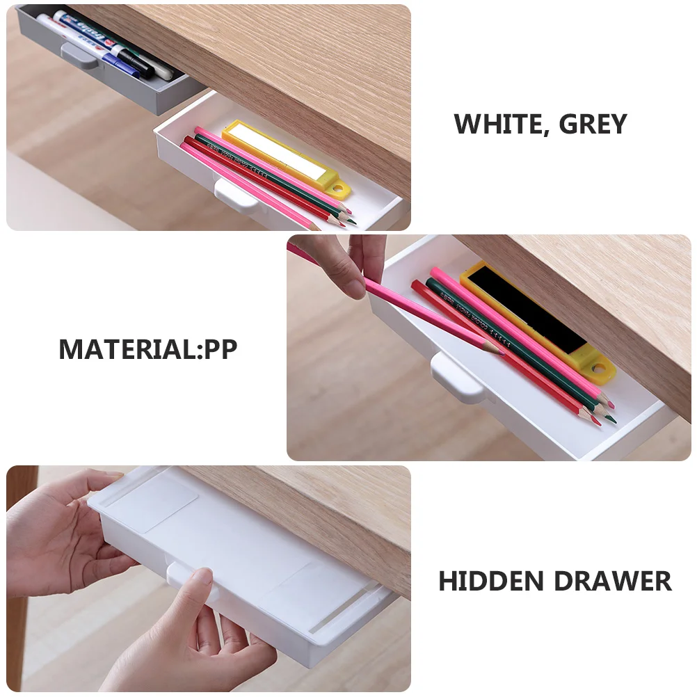 

2pcs Sticky Mount Storage Boxes Pp Material Hidden Drawer Design For Desk Under Table Organizers Sundries Holders