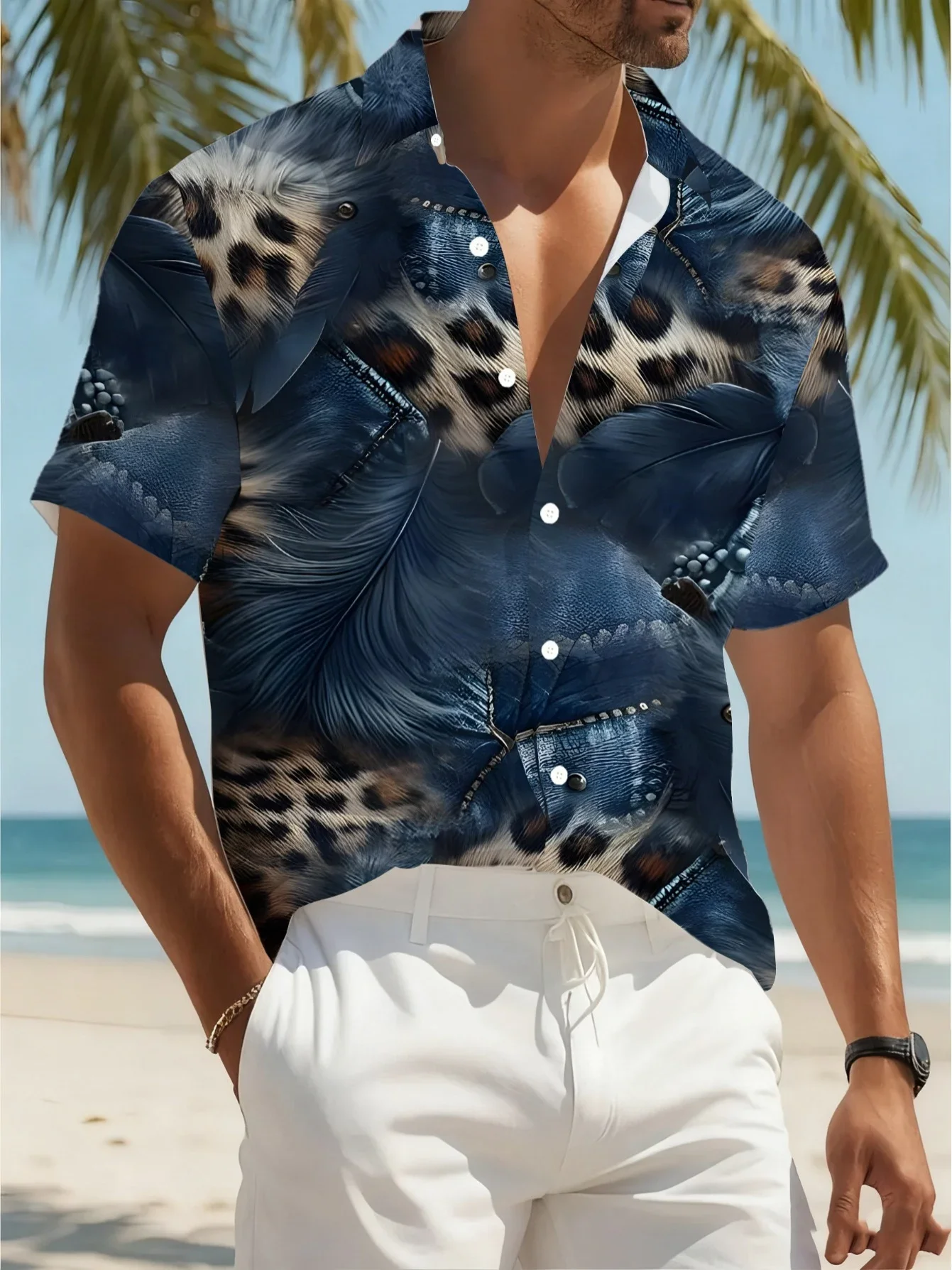 

Summer Stylish Tropical Shirt Men Casual Man Short Sleeve Hawaiian Fashion Print Breathable Beach Party Outfit