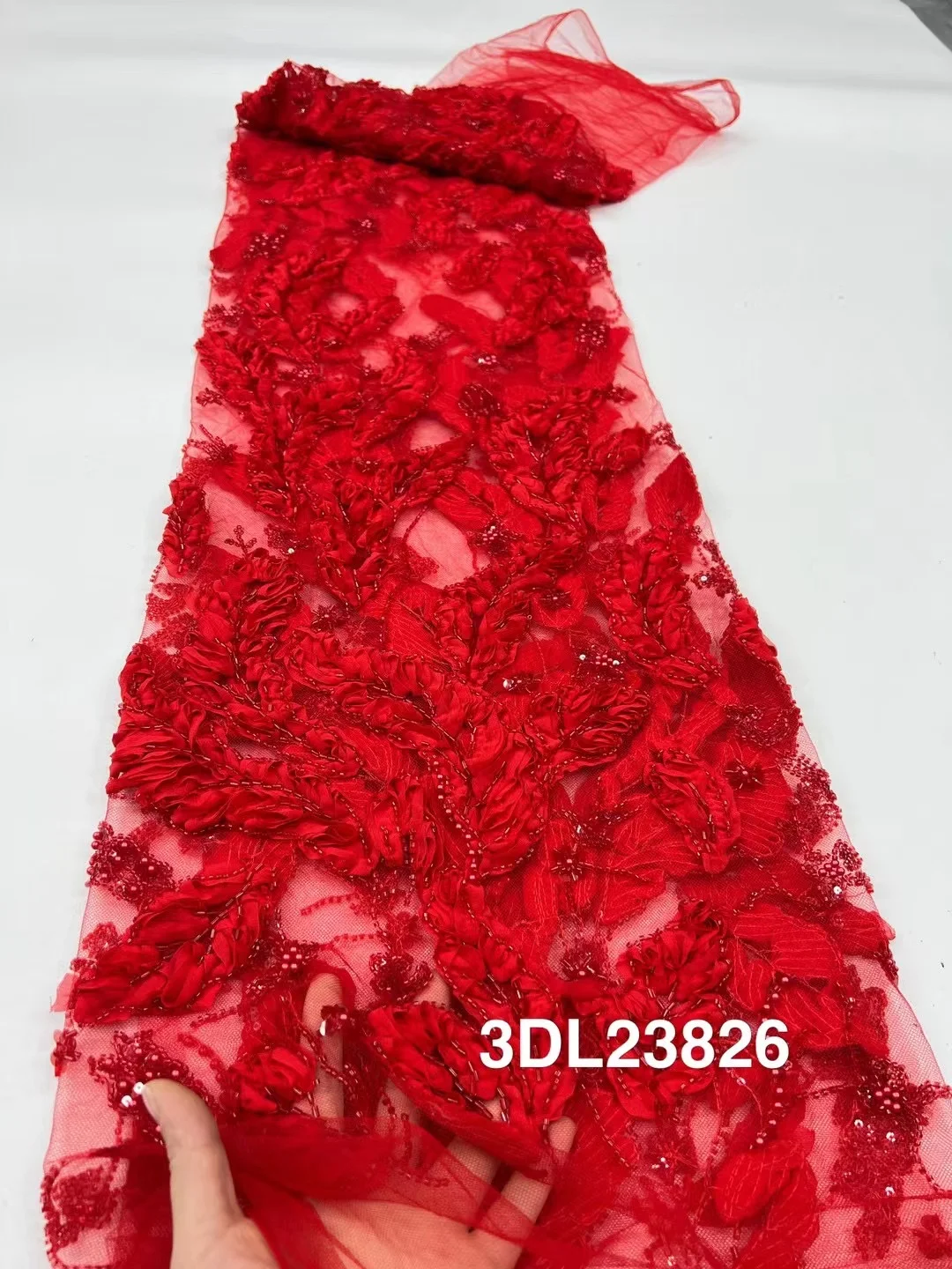 

Newest Elegant African 3D Beaded Lace Tulle Fabric 2026 French Sequins Embroidery Lace Fabric For Dress Wedding Material