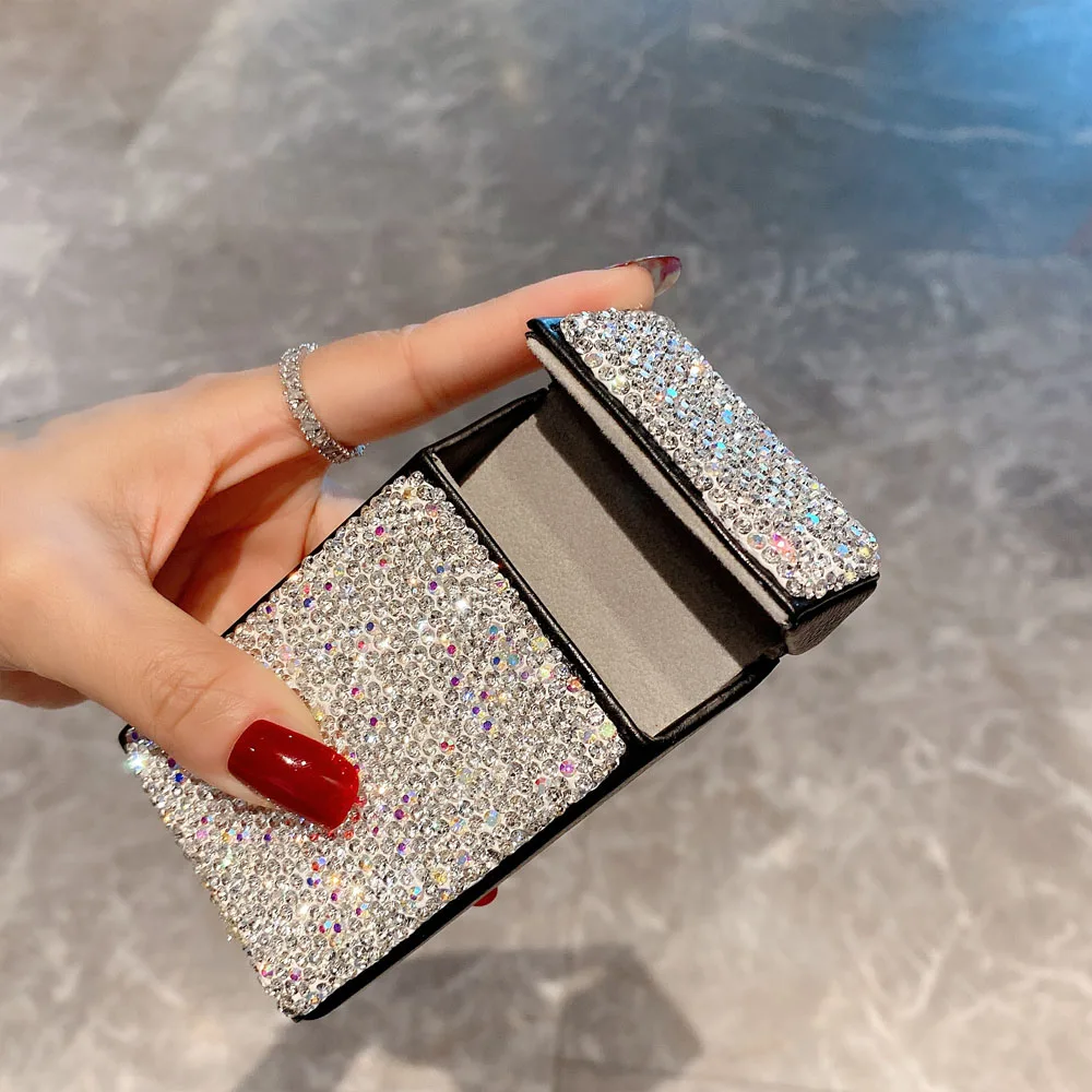 1PCS Hand-Inlaid Rhinestones PU Cigar Cigarette Case Waterproof Tobacco Case Pocket Box Storage Container Cigarette Accessories