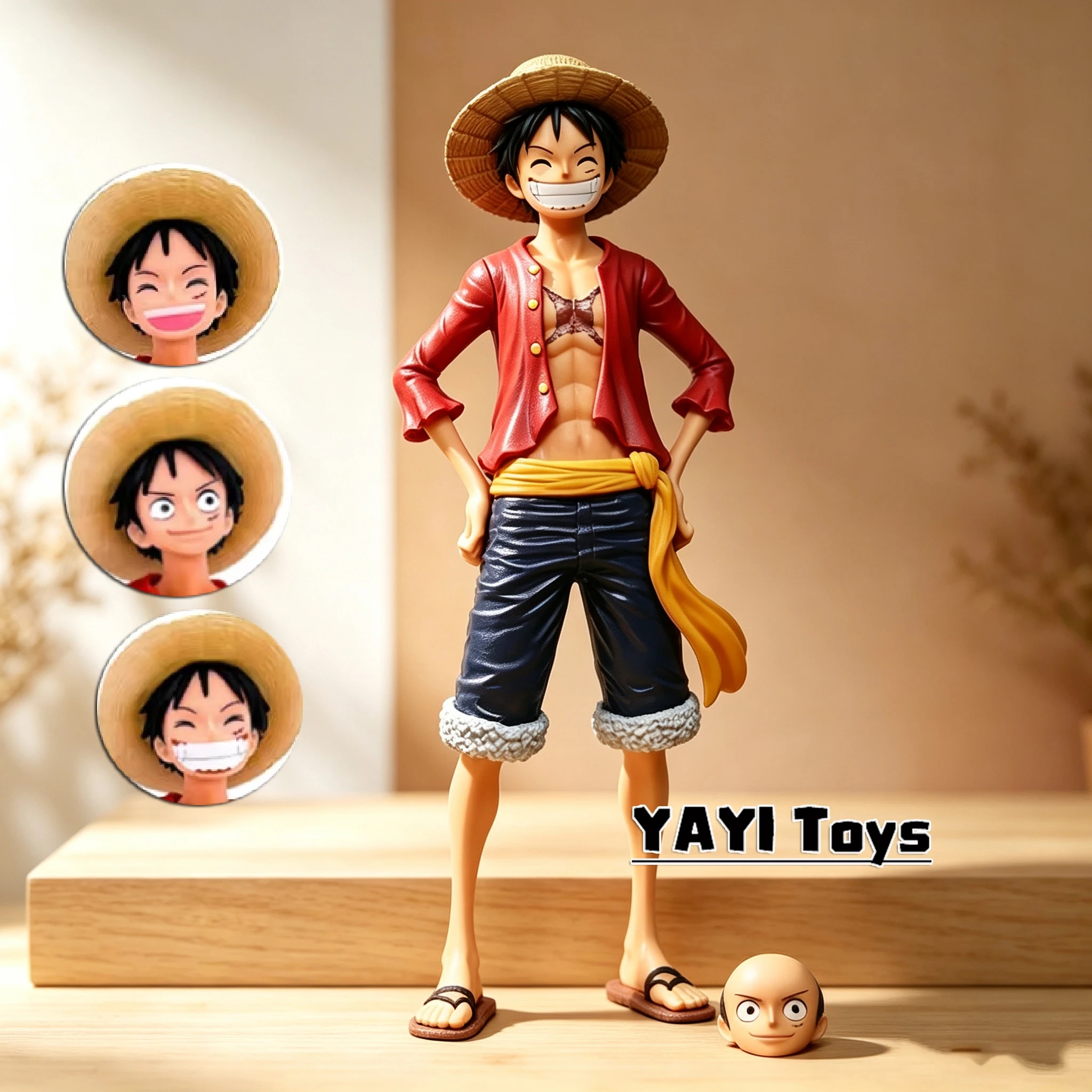Figura de Anime de One Piece de 28 cm, Luffy Sonriente y Seguro de Sí Mismo, Muñeco con Tres Formas de Rostro Intercambiables, Figura de Acción, Modelo de Juguete