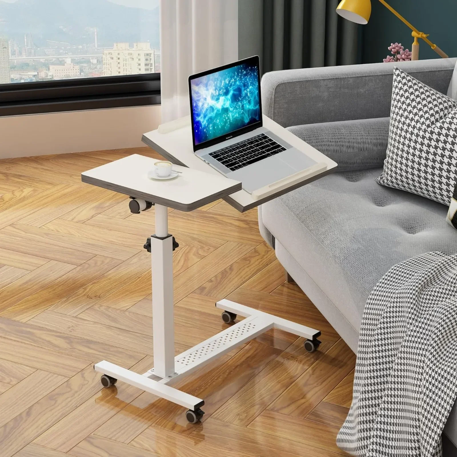 Over Bed Table with Wheels Adjustable | Rolling Laptop Table Overbed Desk Hospital Tray Table Sofa Chair Sid