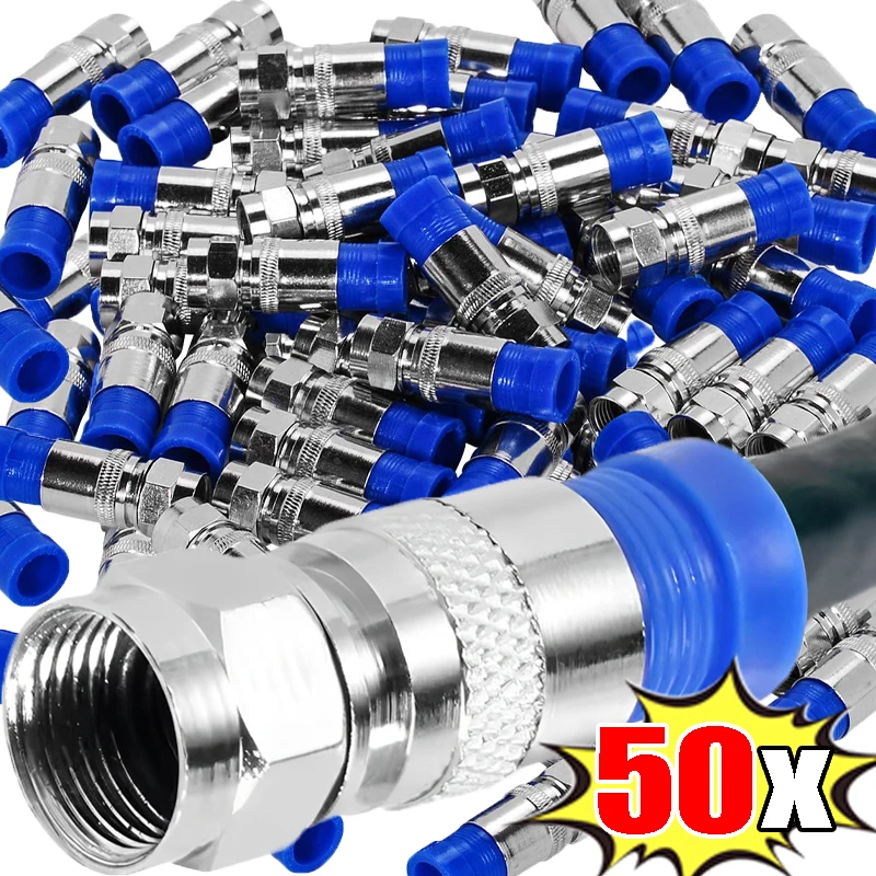 

5-50pc RG6 Compression Connectors Waterproof F Connector with Blue Insulation Sleeves for Secure Electric Cable Joining Supplies