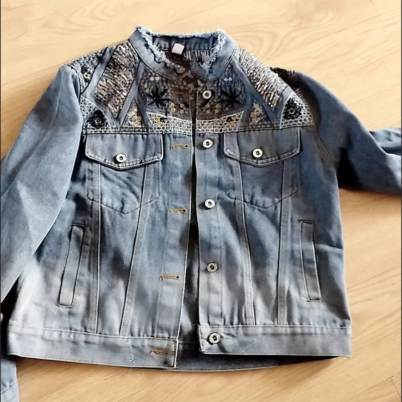 Women Dingzhu Sequin Denim Jacket 2025 New Korean Loose Fashionable Embroidered Cowboy Coat Female Spring And Autumn Denim Jacke - Image 6