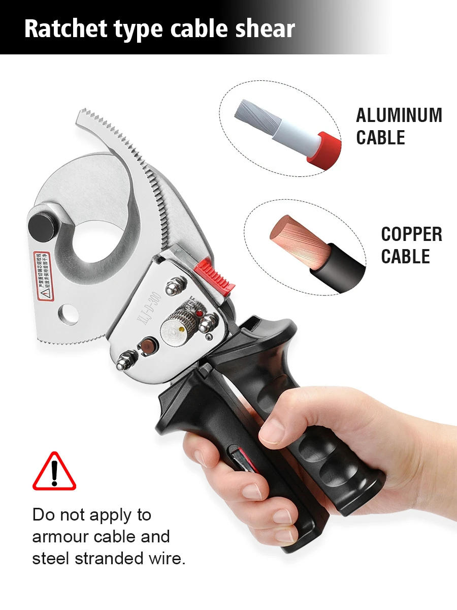 Ratchet Cable Wire Cutter Round Section Steel Blades Cut Up To 300/500mm² Cu/Al Cable XLJ-D-500 / XLJ-D-300