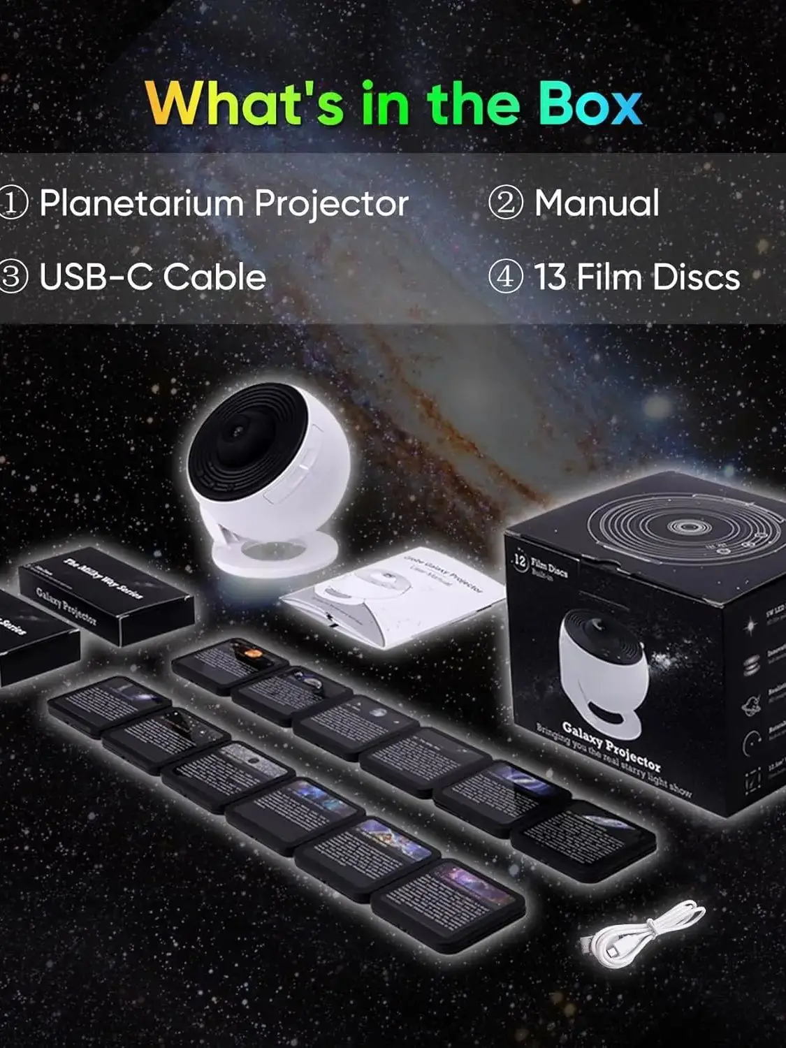 Galaxie-Projektor für Schlafzimmer, HD-Bild-Sternprojektor, verstellbarer Galaxie-Lichtknopf, 13 Filmscheiben, Planetariumsprojektor für Ki