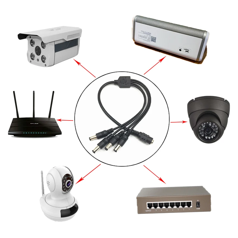 1PC DC Power Splitter Cable 1-To-2/3/4/5/8 Way for CCTV Camera Female To Male Plug 2.1*5.5mm Adapter Connector Power Supply Wire