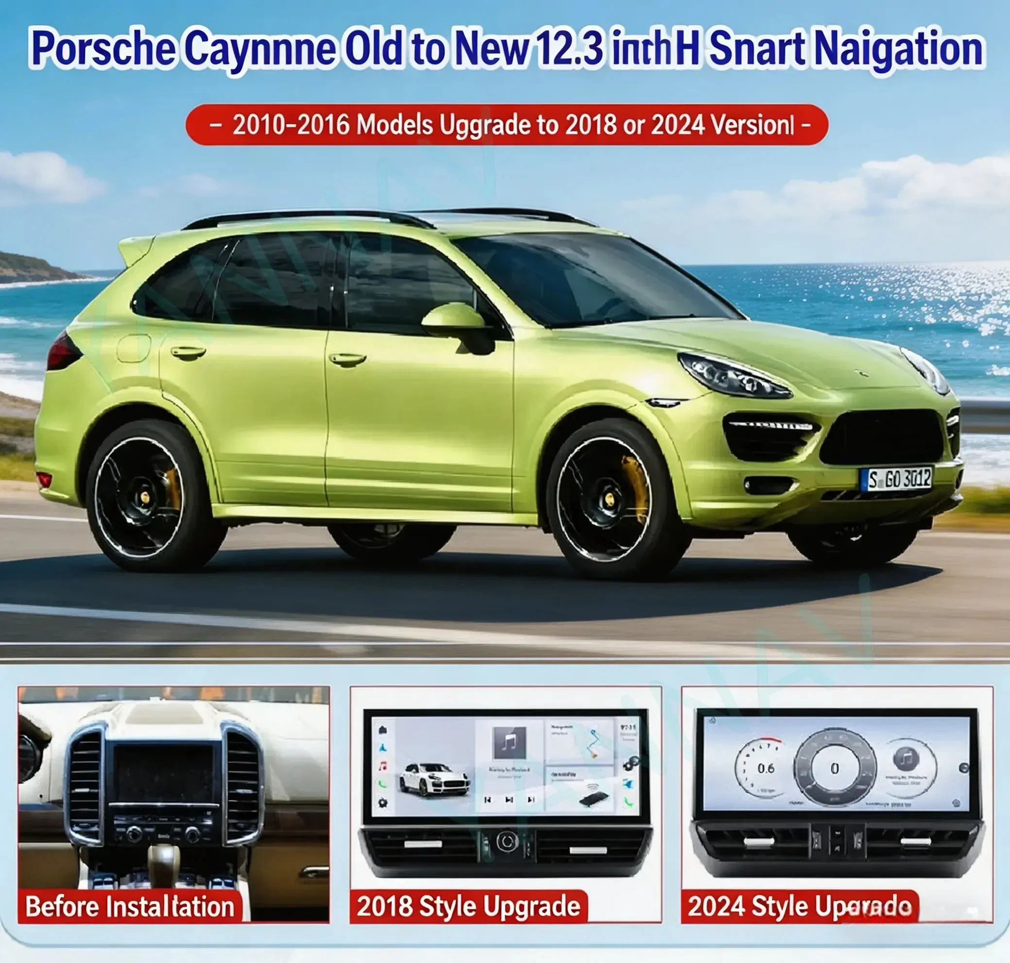 

12.3-дюймовый сенсорный экран для Porsche Cayenne 2010-2016, GPS-навигация, мультимедиа, автомобильная стереосистема, Android, беспроводной CarPlay