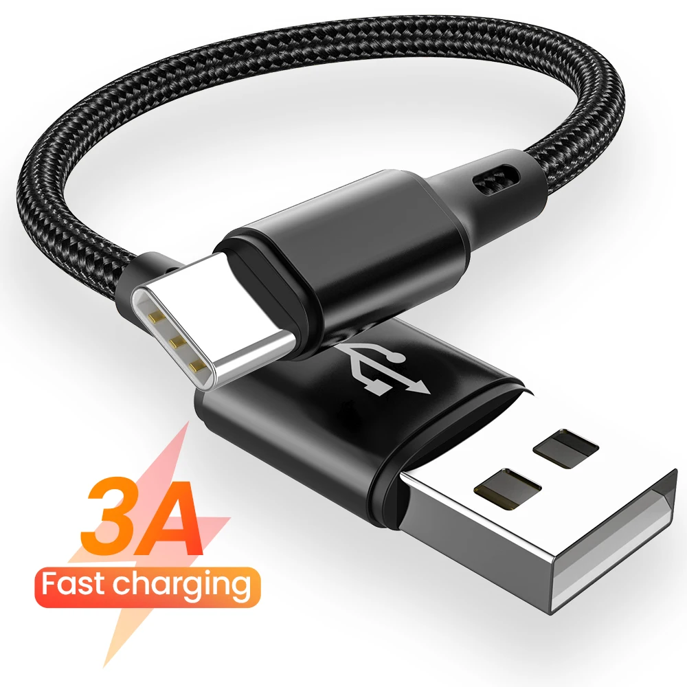 25cm Ultra Short USB Type C Cable 3A Male USB A to Male Type-C Data Wire Cord for Samsung Huawei Xiaomi Fast Charging Cable