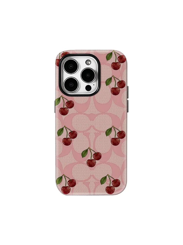 Roze Mesh Cherry Telefoonhoesje voor Magnetische telefoonhoes voor IPhone 17 16 15 14 13 Pro Max Plus Enkele dubbellaagse stoere hoes - afbeelding 2